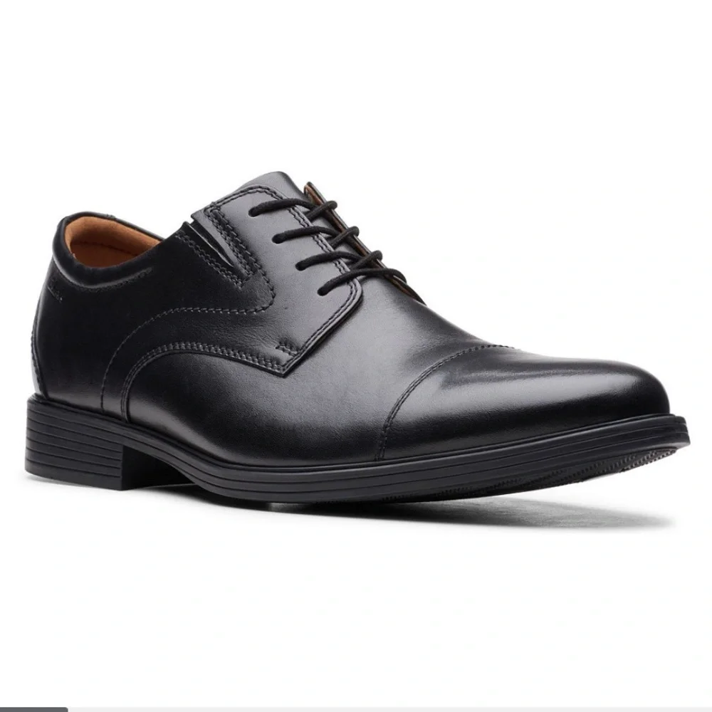 CLARKS men’s Whiddon Cap Toe Black Leather Oxford Dress Shoe